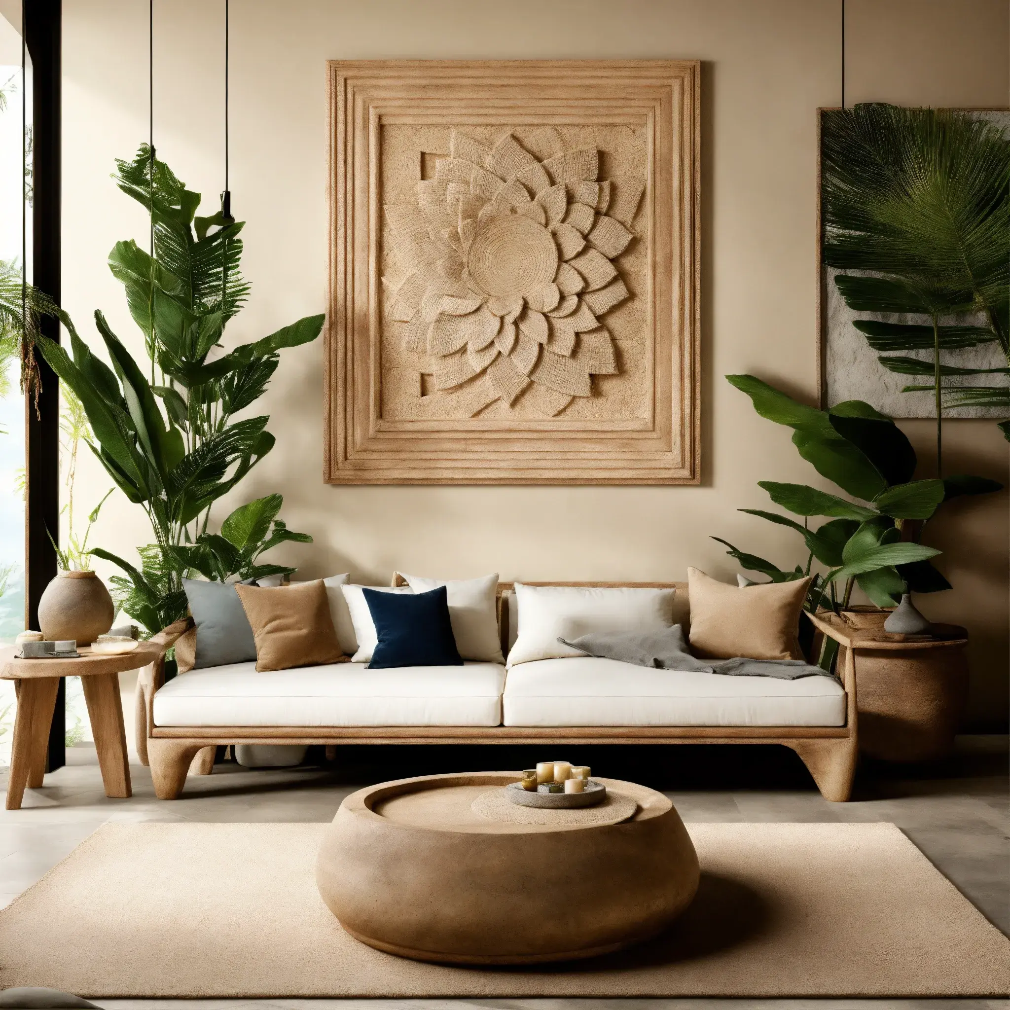 Badkamer met stenen wastafel en houten details